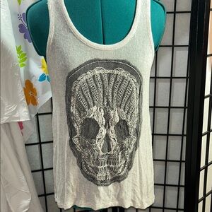 Moon Collection Cream Tank Top with Black Skull Graphic size large
